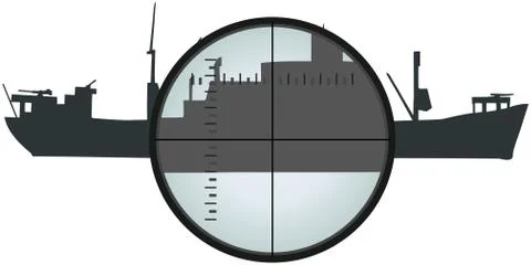 View at ship silhouette thru periscope Illustrazione stock