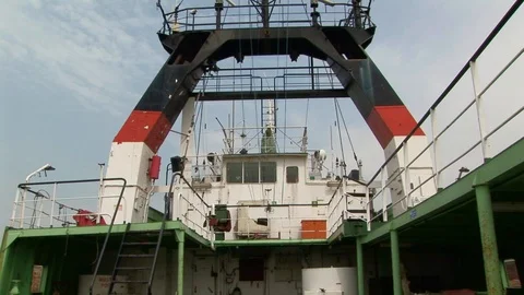 View of ship’s work deck in the port of Hull at Kingston upon Hull, England Video stock 105266250