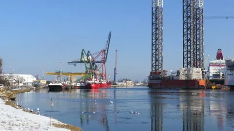 View On Shipyard In Winter Video stock 90478350