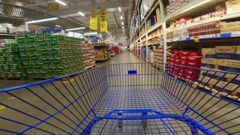 View from a shopping cart moving through the aisle Stock Footage 302946162