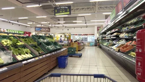 View from shopping cart at vegetables section in Tesco Lotus store. Stock Footage 150200010