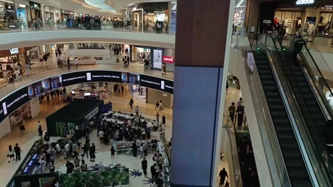 A view of a shopping mall crowded with customers Stock Footage 310042181