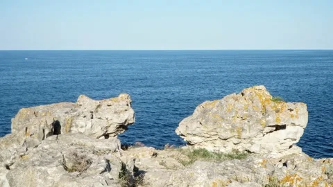 View from the shore to the calm waters of the Black Sea Stock Footage 159229913