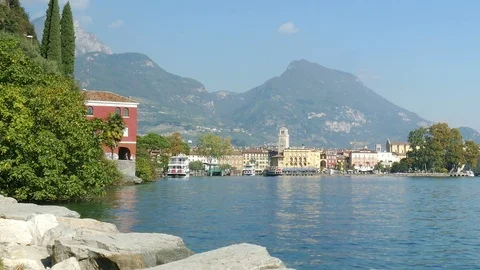 View to the shore promenade in riva, Italy Stock Footage 98873353