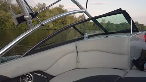 View of the shore through the boat windows. Stock Footage 281860329