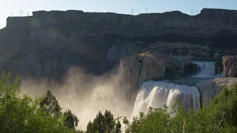 View of Shoshone Falls cascading over rocky cliffs, United States. Video stock 344411222