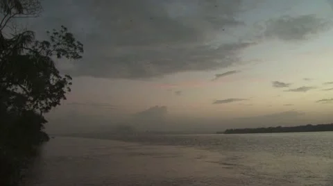 View of Shroeline from A Boat On the Amazon River At Sunset 3 動画素材 19046725