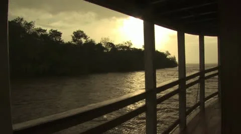 View of Shroeline from A Ferry Boat On the Amazon River Video stock 19046528