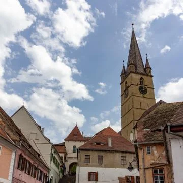 View of Sibiu upper town from lower town Stock Photos