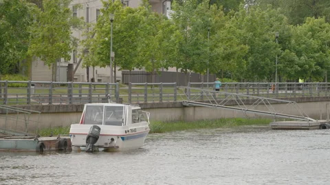 The view of the side of the city river while cruising in Estonia Tartu Stock Footage 249182051