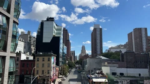 View from the side of the High Line to the high-rise buildings Stock Footage 218052994