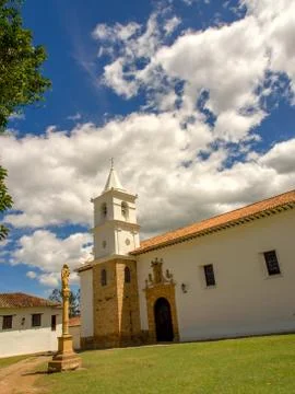 View of the side of the  Our Lady of Mount Carmel church in the colonial town Stock Photos