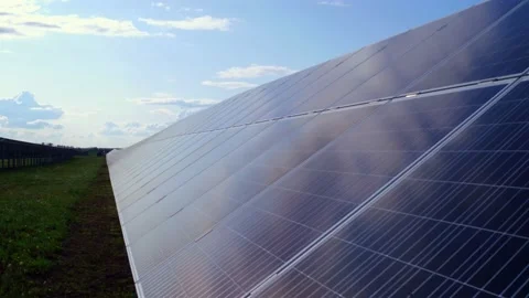 View on the side of the photovoltaic panel. Conversion of powerful solar Stock Footage 156369508