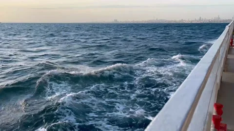 View from the side of the ship to the sea   - Vertical stock video Stock Footage 239640918