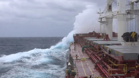 The view from the side of the tanker during a storm in the Persian Gulf. Stock Footage 145496160