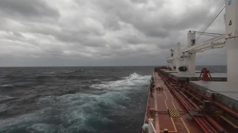 The view from the side of the tanker during a storm in the Persian Gulf. Stock Footage 145497043