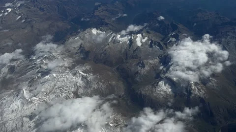 View From Side Window Of Plane Flying Over The France and Italian Alps. Stock Footage 220415263