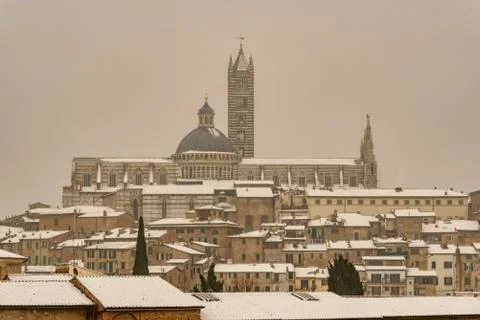 View of Siena in winter during a snowfall Stock Photos