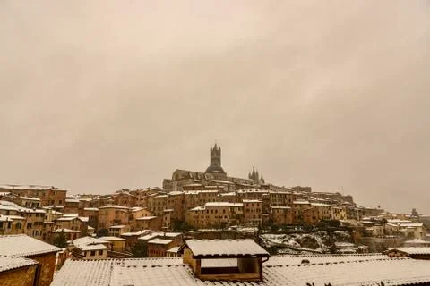 View of Siena in winter during a snowfall Stock Photos