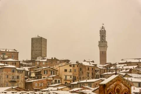 View of Siena in winter during a snowfall Stock Photos