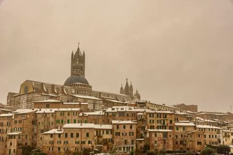 View of Siena in winter during a snowfall Stock Photos