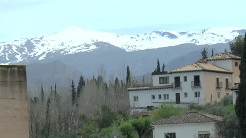 View of Sierra Nevada Snow Capped Mountains from Alhambra Stock Footage 237834352