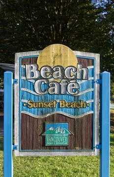 A View of sign "Beach Cafe" on Sunset Beach in Vancouver Stock Photos