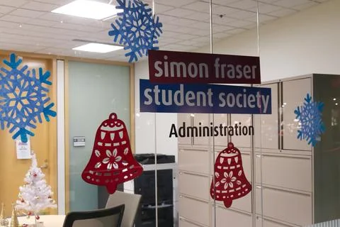 A View of sign "Simon Fraser Student Society" at Simon Fraser University Stock Photos