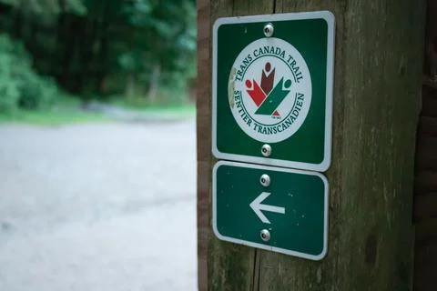 View of sign  Trans Canada Trail in Capilano River Regional Park Stock Photos
