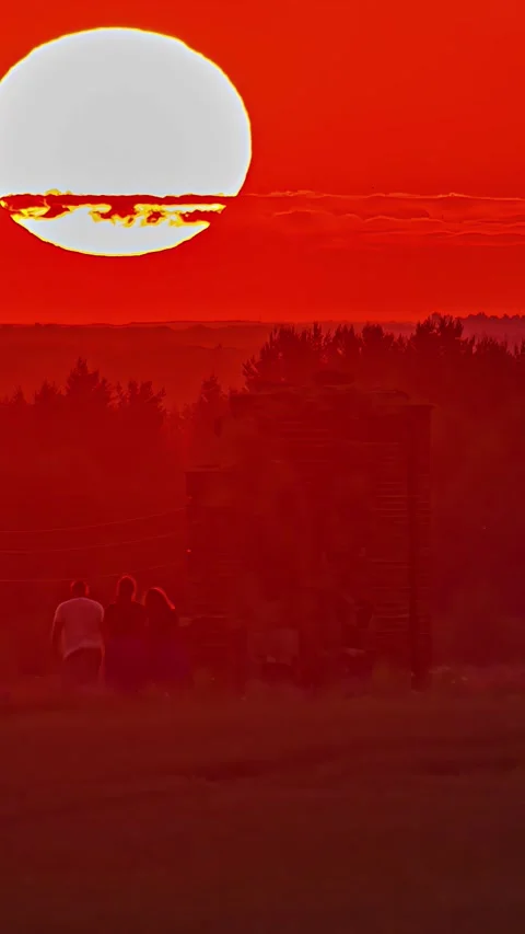 View of a silhouette of a historic tower at sunset, Latvia. Stock Footage 339952055