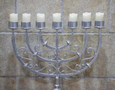 View of a silver Menorah Stock Photos