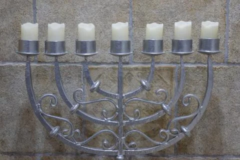 View of a silver Menorah Stock Photos