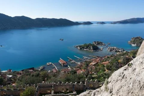 View to Simena town from castle Stock Photos