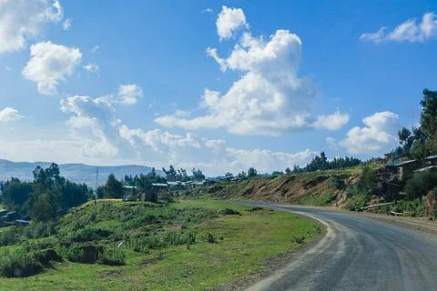 View to the Simien  Mountains in the Clouds from the Gondar Road Stock Photos
