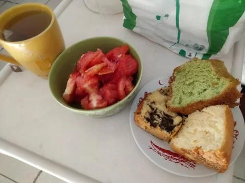 View of simple breakfast on the table Stock Photos