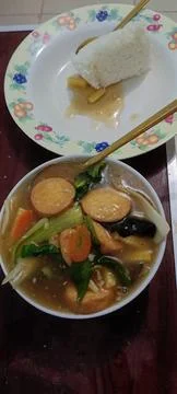 View of simple lunch on the table Stock Photos
