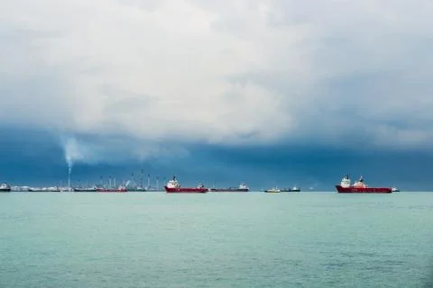 View of the Singapore Strait 스톡 사진