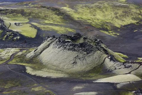 View of a single eruption crater in a craters chain at lakagigar, iceland Stock Photos