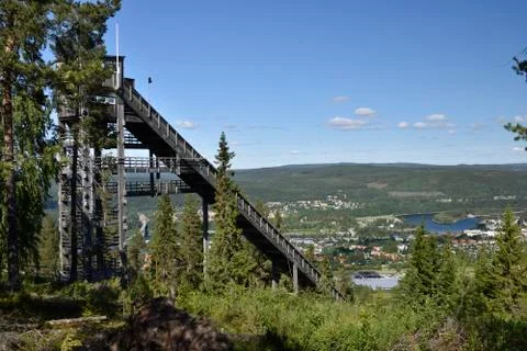 View from the Ski jumping facility over the town "Sollefte" in the North of S Stock Photos