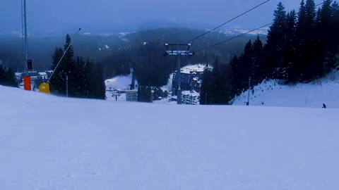 View to the ski lift during cold winter day. Видео 151858929