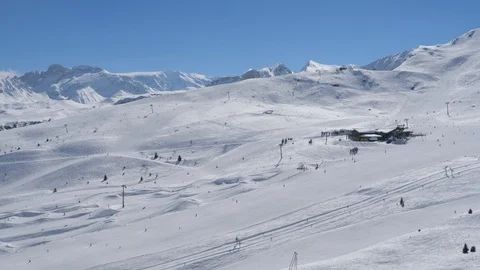 View Of The Ski Resort In The Mountains In Winter With Bright Sun Stock Footage 88858796