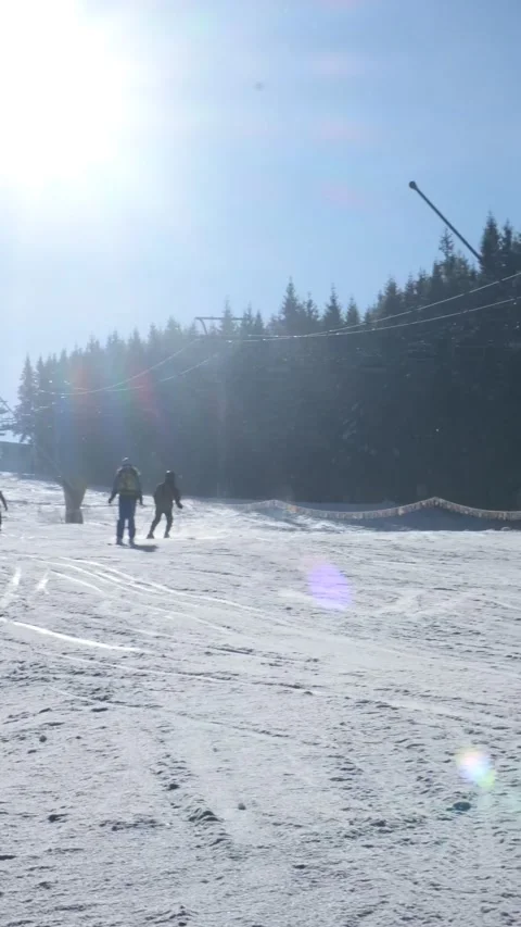 View of ski slope at winter resort Video stock 221850468