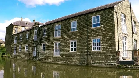 View of Skipton and the Leeds and Liverpool Canal, UK, England Stock Footage 77865177