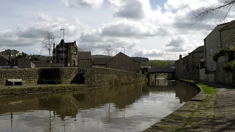 View of Skipton and the Leeds and Liverpool Canal, UK, England Stock Footage 77886990