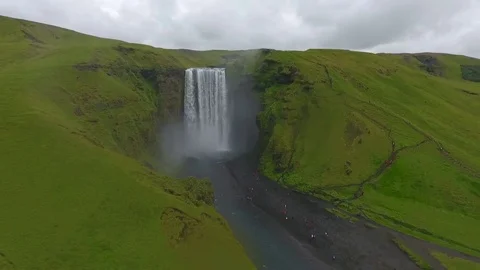 View of Skougafoss and surrounding area. Andreev. Stock Footage 78078645