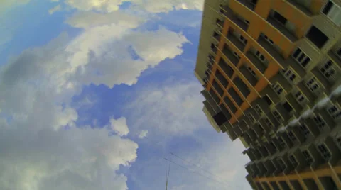 View of the sky above the object filmed from a rope upside down Stock Footage 37727749