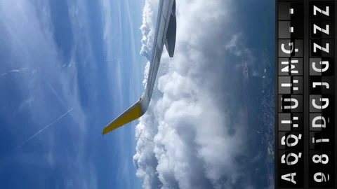 View of the sky from an airplane and a display board with arriving in Bangkok Stock Footage 194816532