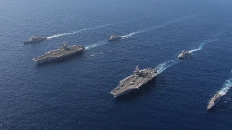 View from the sky of army ships Video stock 102048415