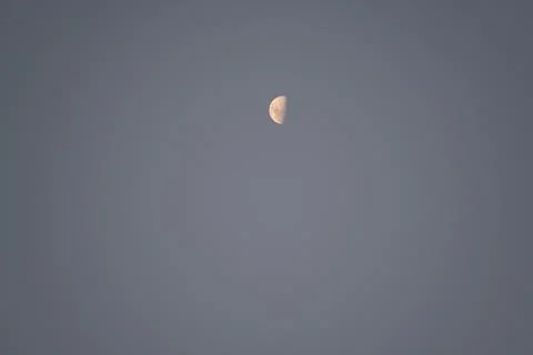 View of the sky at dusk with a half moon Stock Photos