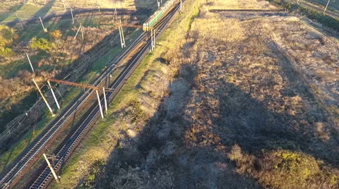 View from the sky on a freight train loaded with coal, unmanned flight over the 스톡 동영상 68729979